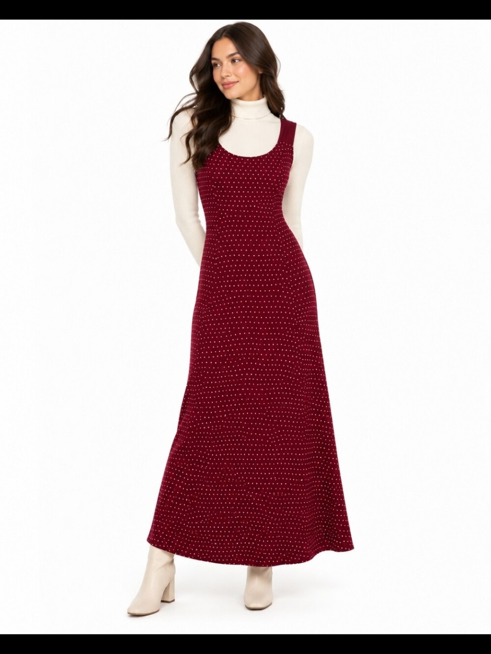 Vintage Diamond's U.S.A. Burgundy Polka Dot Maxi Dress Y2K Sleeveless StretchY M